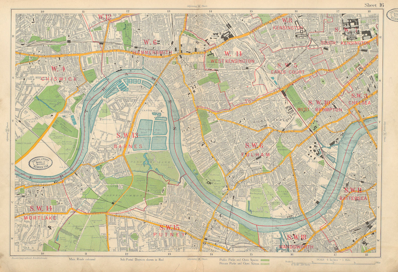 HAMMERSMITH FULHAM Chiswick Kensington Chelsea Putney Barnes. BACON 1934 map